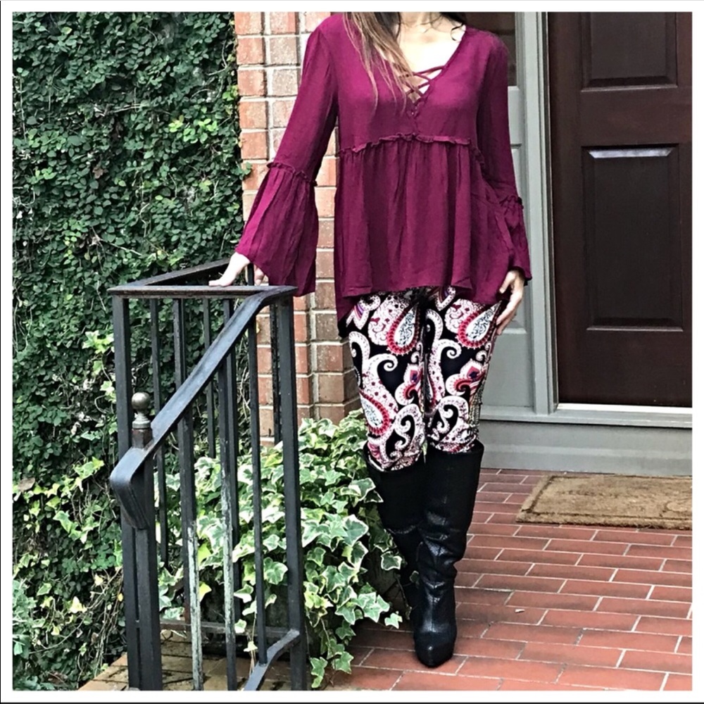 Bell sleeves cross cross front boho top - Picture 7 of 7